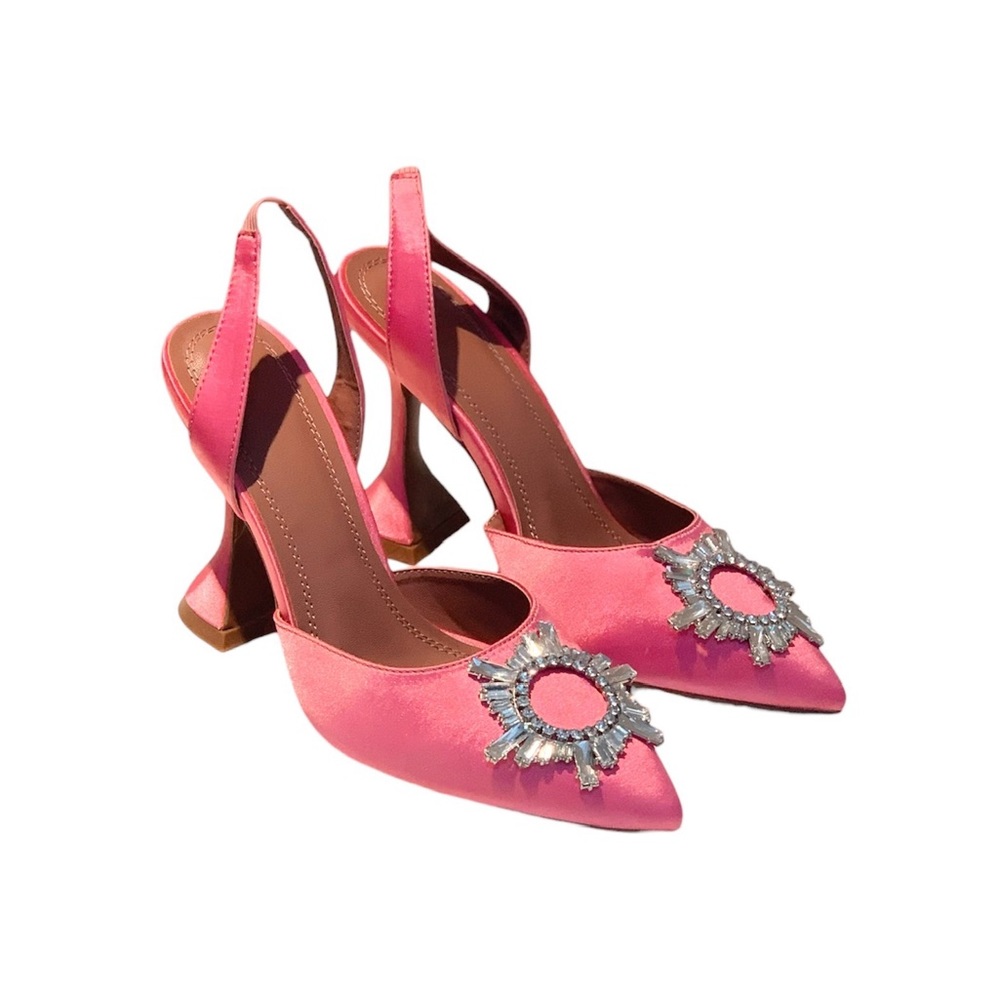 Crystal-Embellished Begum Satin Slingback pumps, Women, Pink, Pumps, High Heel - Picture 1 of 6
